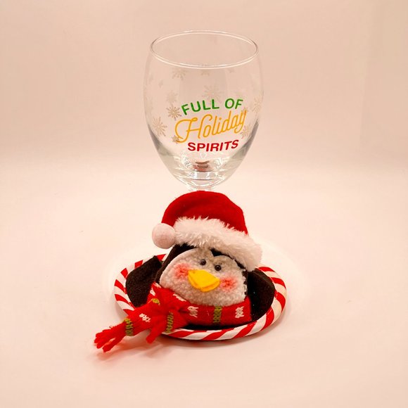 Full Of Holiday Spirits Wine Glass with Christmas Penguin Coaster - Picture 7 of 7